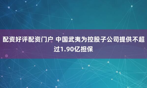配资好评配资门户 中国武夷为控股子公司提供不超过1.90亿担保